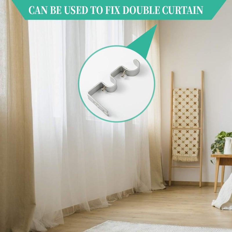Anndason Heavy Duty Curtain Rod Brackets Double Curtain Rod Brackets Double Rod Holders 1" and 5/8" Inch Rod (Set of 2, Silver) - Image 4